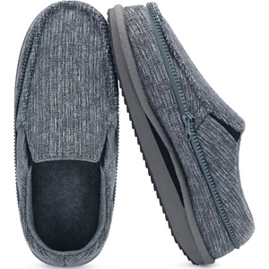 KuaiLu Mens Memory Foam Moccasin Slippers Arch Support Cushion Yoga Foam Fuzzy Zipper House Shoes with Indoor Outdoor Rubber Sole