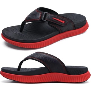 KuaiLu Mens Orthotic Cushion Flip Flops Athletic Recovery Walking Sandals(Red Black)