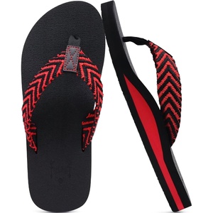KuaiLu Mens Rubber Flip Flops with Comfortable Arch Support Summer Beach(Black/Red)