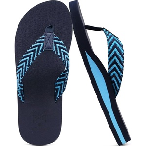 KuaiLu Mens Rubber Flip Flops with Comfortable Arch Support Summer Beach(Bright Blue)
