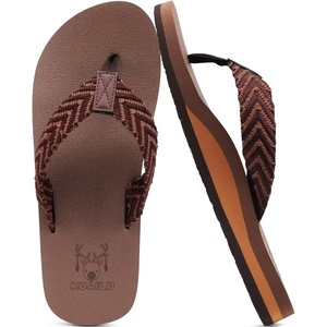 KuaiLu Mens Rubber Flip Flops with Comfortable Arch Support Summer Beach(Brownish)