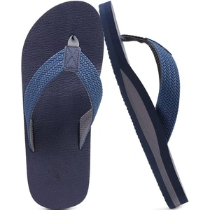 KuaiLu Mens Rubber Flip Flops with Comfortable Arch Support Summer Beach(Ink Blue)