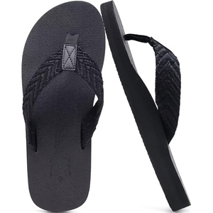 KuaiLu Mens Rubber Flip Flops with Comfortable Arch Support Summer Beach(Light Black)