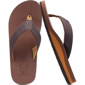 KuaiLu Mens Rubber Flip Flops with Comfortable Arch Support Summer Beach(Light Brown)