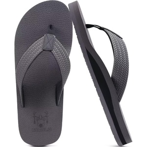 KuaiLu Mens Rubber Flip Flops with Comfortable Arch Support Summer Beach(Light Grey)