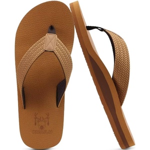 KuaiLu Mens Rubber Flip Flops with Comfortable Arch Support Summer Beach(Light Khaki)