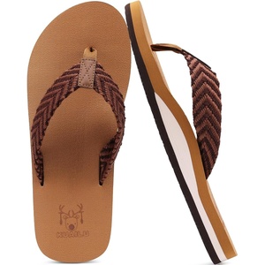 KuaiLu Mens Rubber Flip Flops with Comfortable Arch Support Summer Beach(Tan Brown)