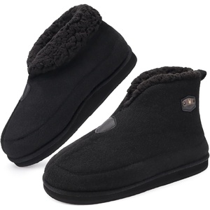 KuaiLu Mens Slippers Booties With Plush Lining Winter Warm House Shoes(All Black)