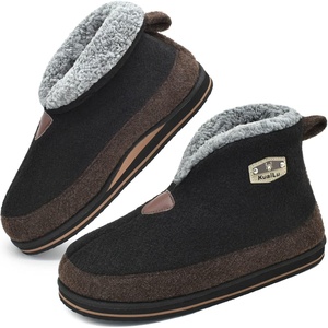 KuaiLu Mens Slippers Booties With Plush Lining Winter Warm House Shoes(Black)