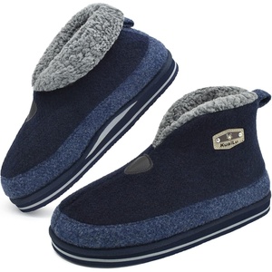 KuaiLu Mens Slippers Booties With Plush Lining Winter Warm House Shoes(Blue)