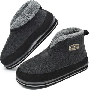 KuaiLu Mens Slippers Booties With Plush Lining Winter Warm House Shoes(Grey)
