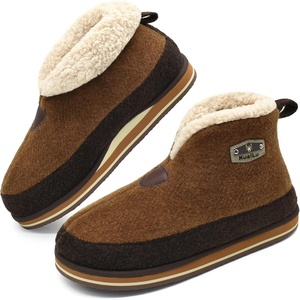 KuaiLu Mens Slippers Booties With Plush Lining Winter Warm House Shoes(Khaki)