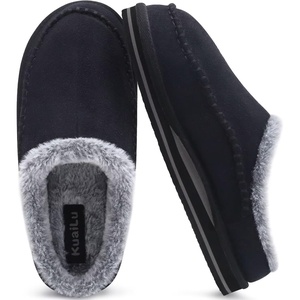 KuaiLu Mens Slippers Orthopedic Arch Support Suede Fluff Plush Home Shoes(Black)