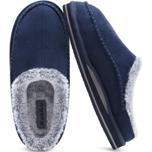 KuaiLu Mens Slippers Orthopedic Arch Support Suede Fluff Plush Home Shoes(Blue)