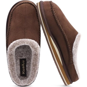 KuaiLu Mens Slippers Orthopedic Arch Support Suede Fluff Plush Home Shoes(Brown)