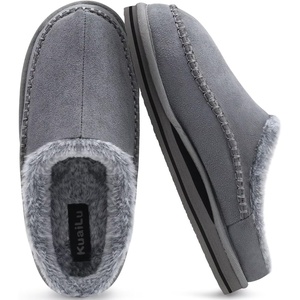 KuaiLu Mens Slippers Orthopedic Arch Support Suede Fluff Plush Home Shoes(Grey)