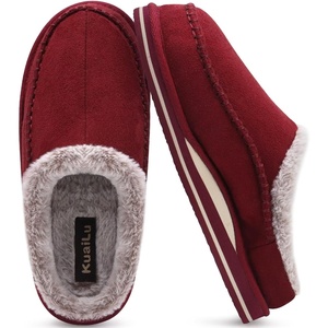 KuaiLu Mens Slippers Orthopedic Arch Support Suede Fluff Plush Home Shoes(Red)