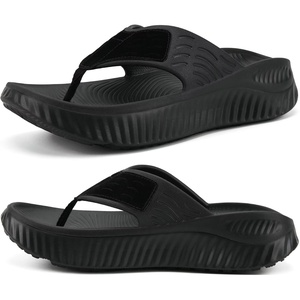 KuaiLu Recovery Flip Flops for Women Sport Thong Sandals(All Black（go One Size Up）)