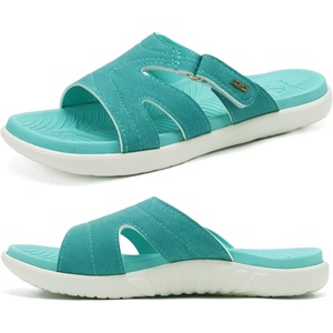 KuaiLu Womens Fashion Orthotic Slides Arch Support Slip On Walking Sandals(Lake Blue)