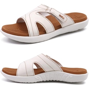 KuaiLu Womens Fashion Orthotic Slides Arch Support Slip On Walking Sandals(White Khaki)