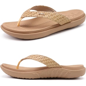 KuaiLu Womens Flip Flops Arch Support Yoga Mat Cushioned Thong Sandals(Beige)