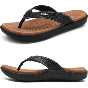 KuaiLu Womens Flip Flops Arch Support Yoga Mat Cushioned Thong Sandals(Khaki Black)