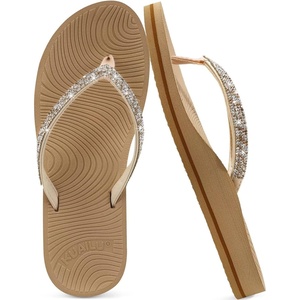 KuaiLu Women’s Rhinestone Flip Flops Arch Support Yoga Mat Cushion Sandals(Beige)