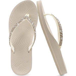 KuaiLu Women’s Rhinestone Flip Flops Arch Support Yoga Mat Cushion Sandals(Beige White)