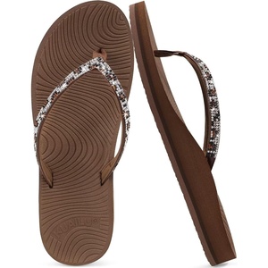 KuaiLu Women’s Rhinestone Flip Flops Arch Support Yoga Mat Cushion Sandals(Brown)