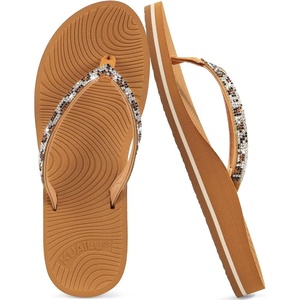 KuaiLu Women’s Rhinestone Flip Flops Arch Support Yoga Mat Cushion Sandals(Khaki)