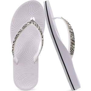 KuaiLu Women’s Rhinestone Flip Flops Arch Support Yoga Mat Cushion Sandals(Silver White)