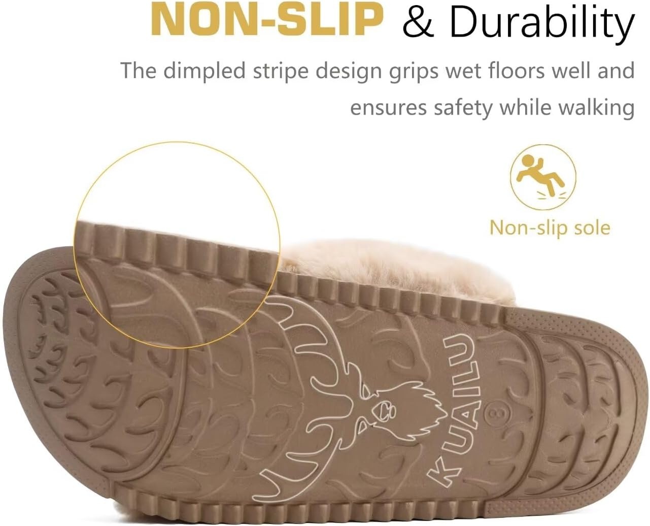 image:imageKuaiLu Womens Fuzzy Cross Band Arch Support Memory Foam Indoor SlippersBeige