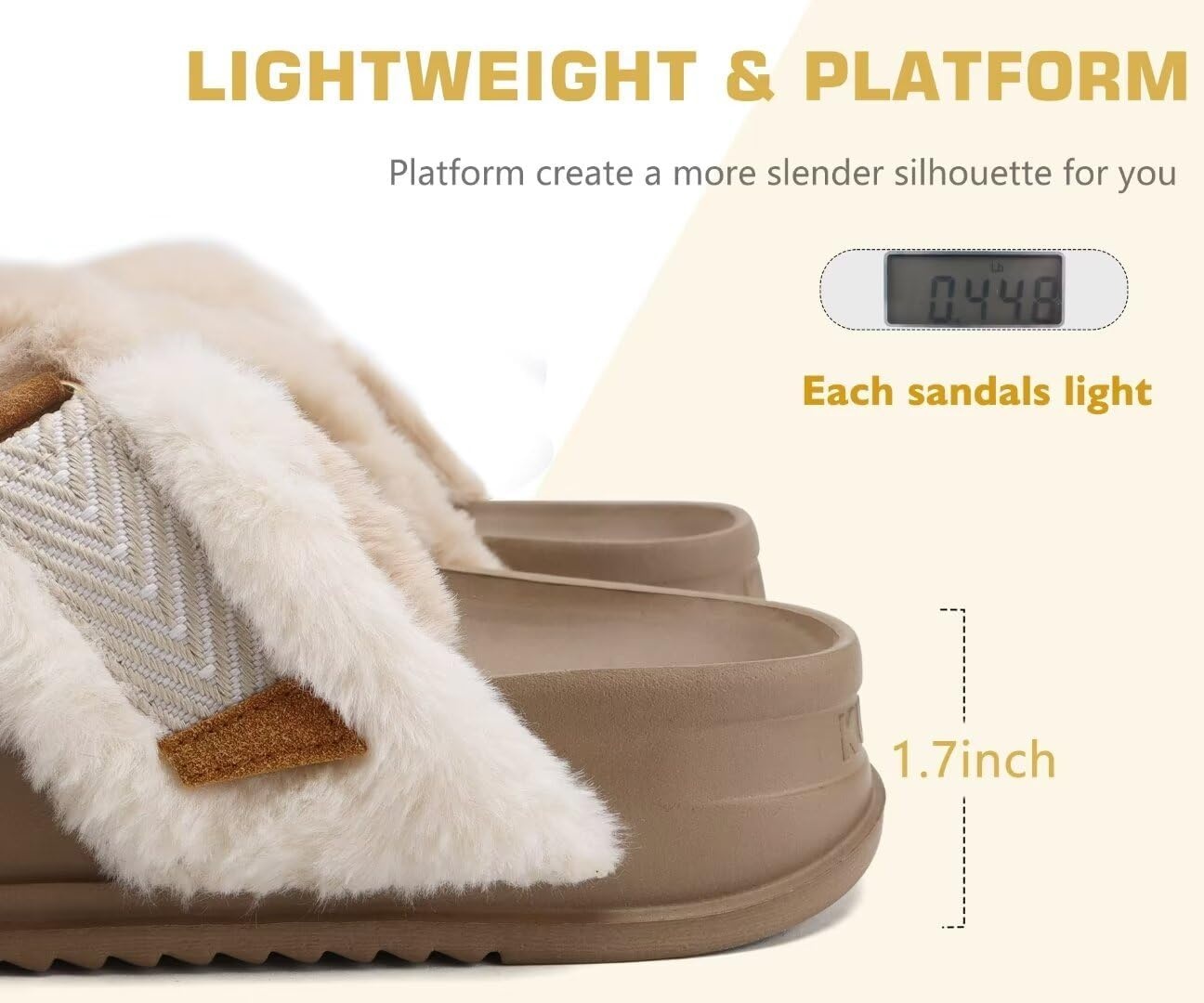 image:imageKuaiLu Womens Fuzzy Cross Band Arch Support Memory Foam Indoor SlippersBeige