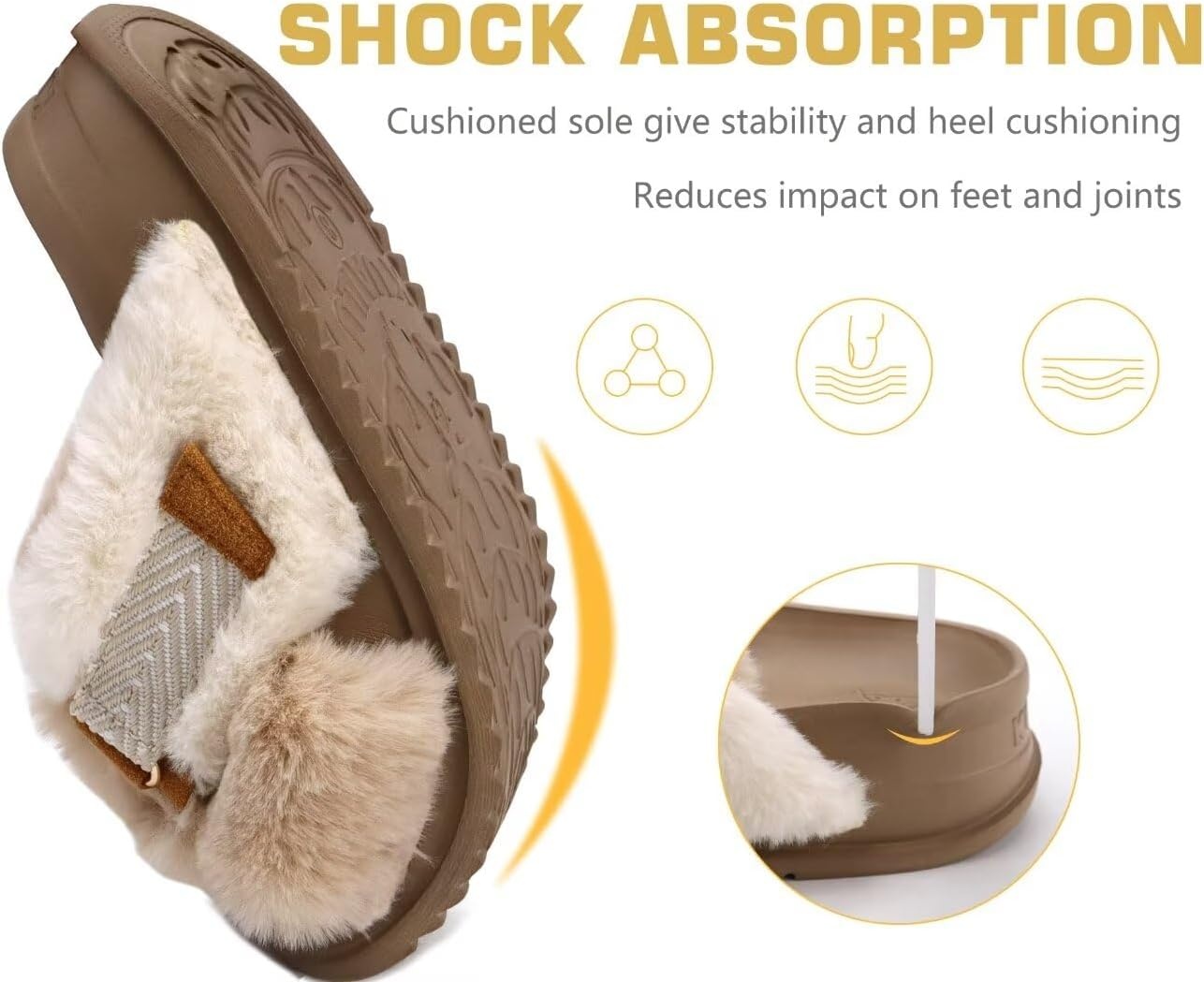 image:imageKuaiLu Womens Fuzzy Cross Band Arch Support Memory Foam Indoor SlippersBeige
