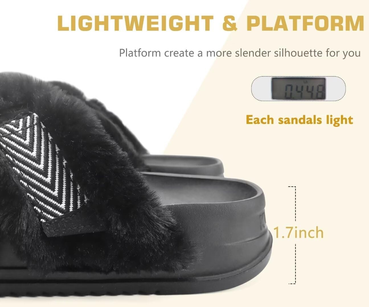 image:imageKuaiLu Womens Fuzzy Cross Band Arch Support Memory Foam Indoor SlippersBlack