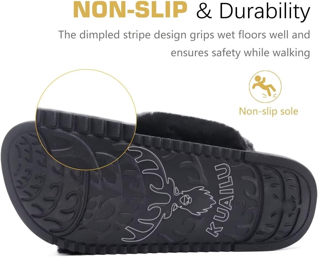 image:imageKuaiLu Womens Fuzzy Cross Band Arch Support Memory Foam Indoor SlippersBlack