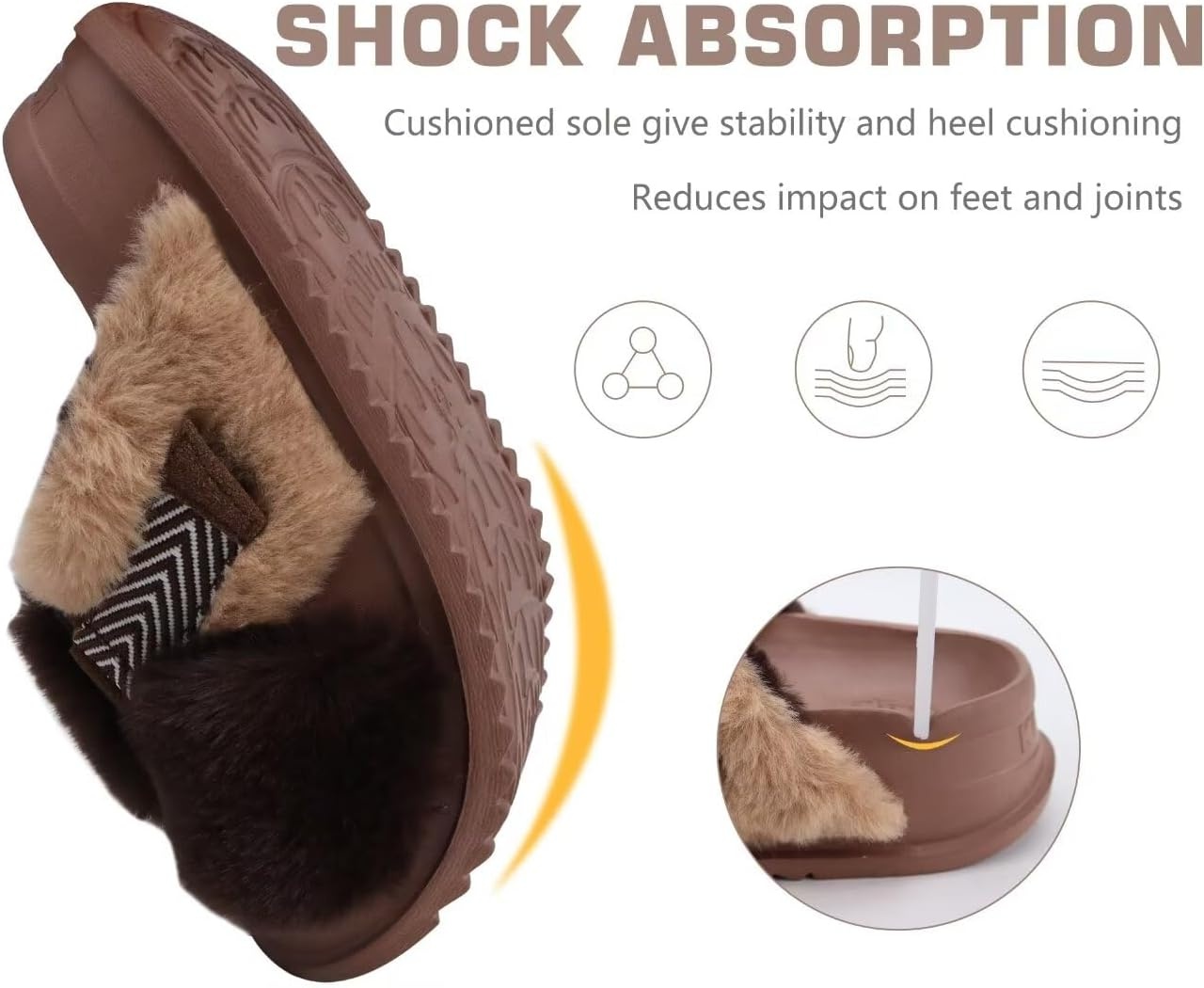 image:imageKuaiLu Womens Fuzzy Cross Band Arch Support Memory Foam Indoor SlippersBrown