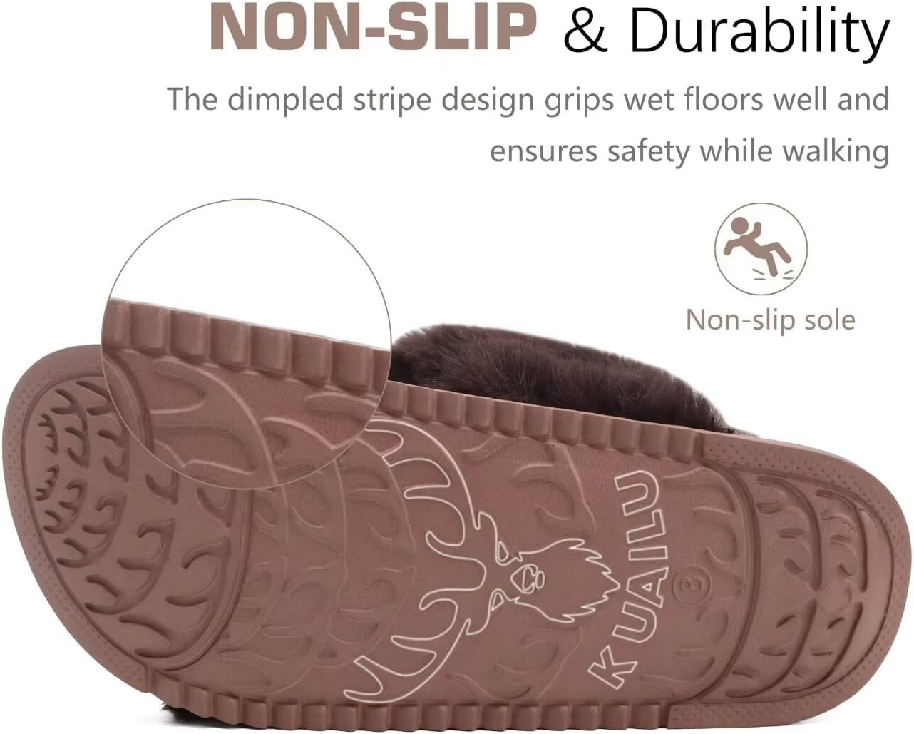 image:imageKuaiLu Womens Fuzzy Cross Band Arch Support Memory Foam Indoor SlippersBrown