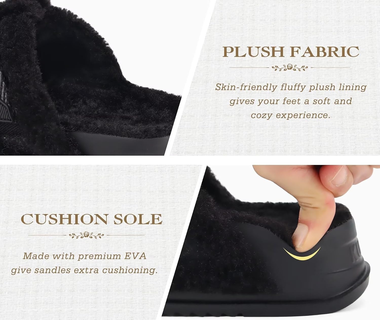 image:imageKuaiLu Womens Fuzzy Cross Band Arch Support Memory Foam Indoor SlippersElegant Black