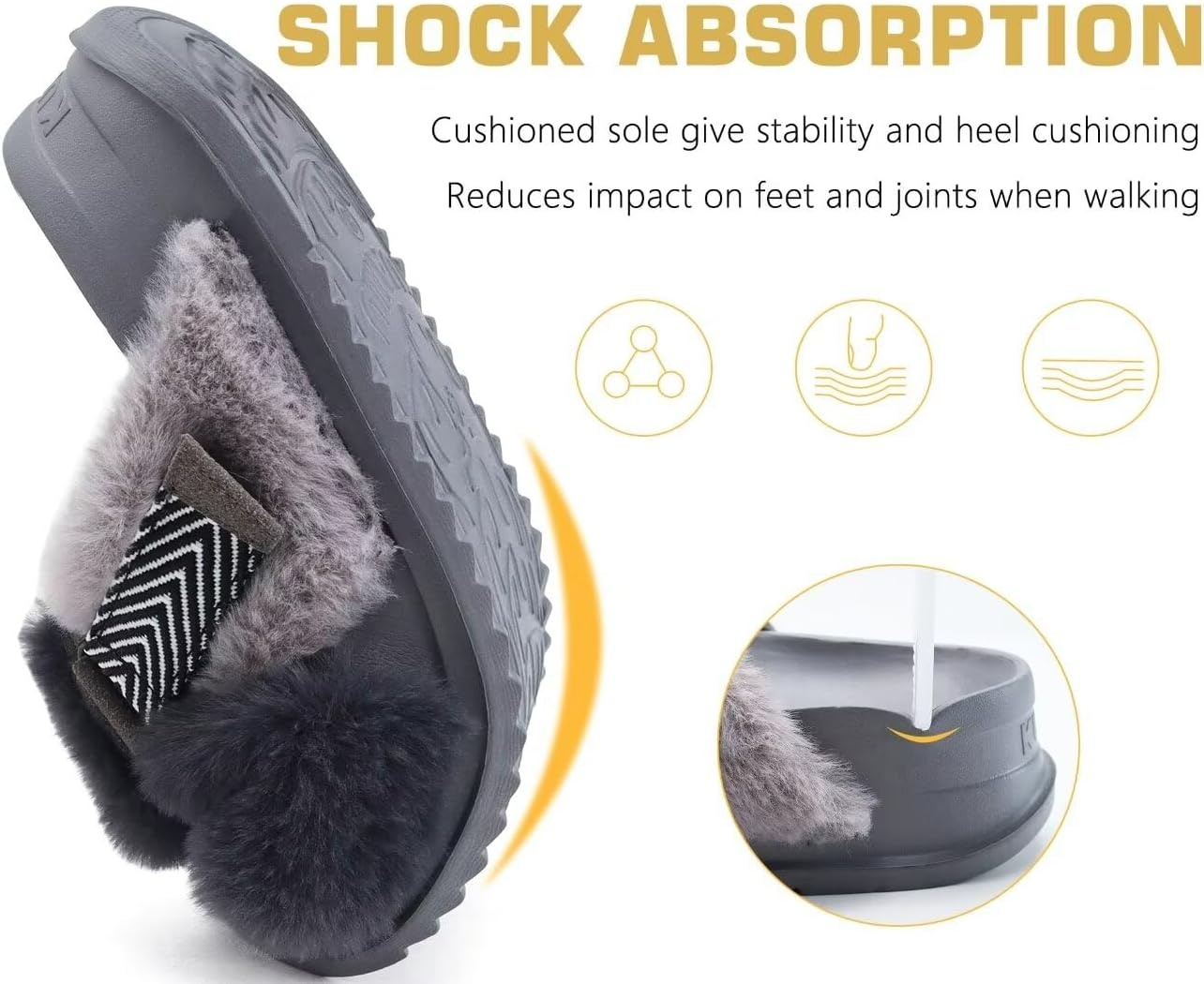 image:imageKuaiLu Womens Fuzzy Cross Band Arch Support Memory Foam Indoor SlippersGrey