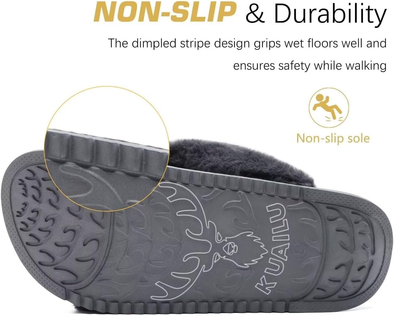 image:imageKuaiLu Womens Fuzzy Cross Band Arch Support Memory Foam Indoor SlippersGrey