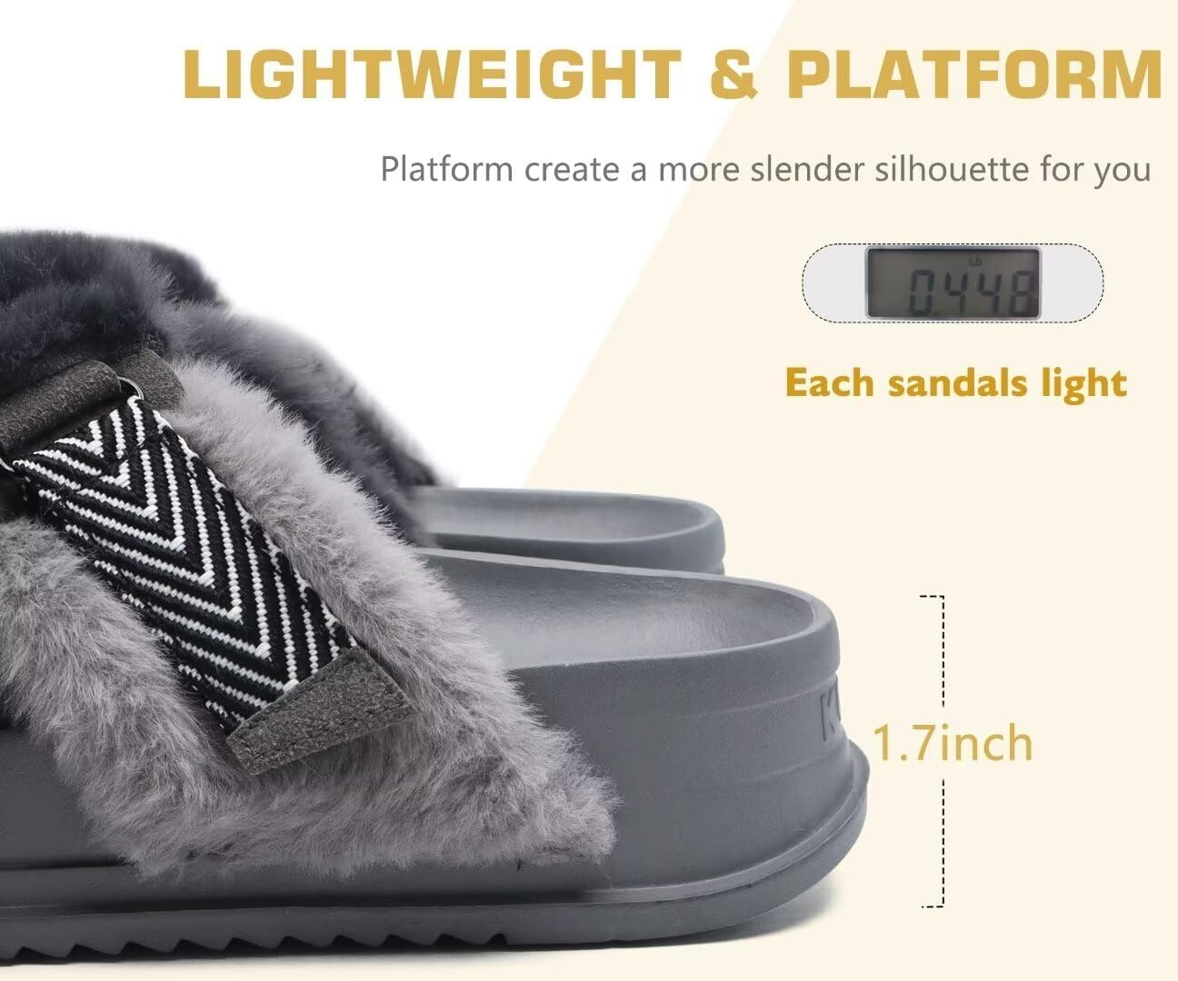 image:imageKuaiLu Womens Fuzzy Cross Band Arch Support Memory Foam Indoor SlippersGrey