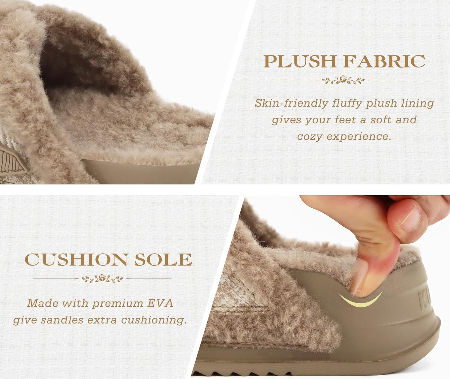 image:imageKuaiLu Womens Fuzzy Cross Band Arch Support Memory Foam Indoor SlippersLight Brown