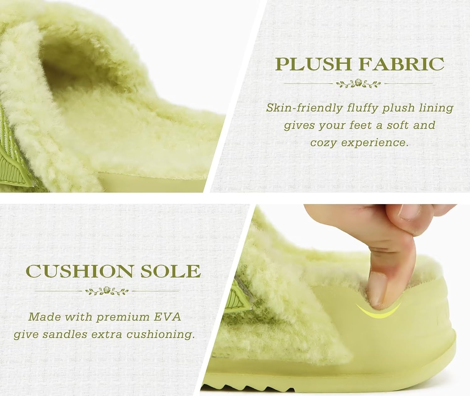 image:imageKuaiLu Womens Fuzzy Cross Band Arch Support Memory Foam Indoor SlippersNeon Green