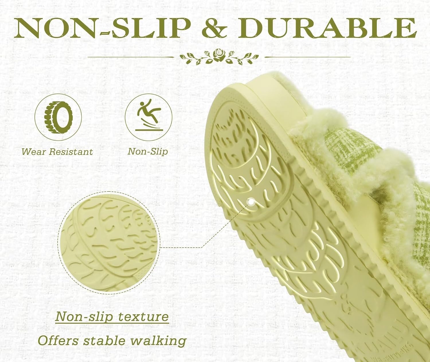 image:imageKuaiLu Womens Fuzzy Cross Band Arch Support Memory Foam Indoor SlippersNeon Green