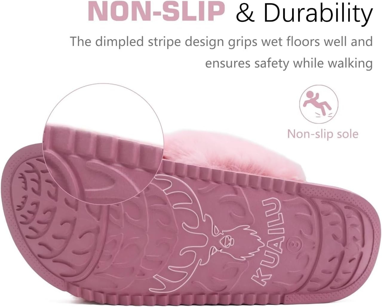 image:imageKuaiLu Womens Fuzzy Cross Band Arch Support Memory Foam Indoor SlippersPink