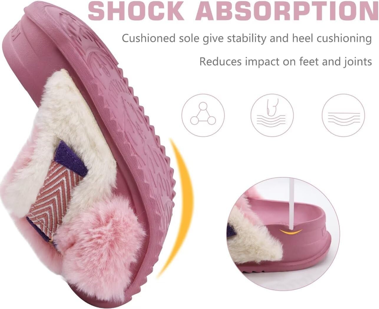 image:imageKuaiLu Womens Fuzzy Cross Band Arch Support Memory Foam Indoor SlippersPink
