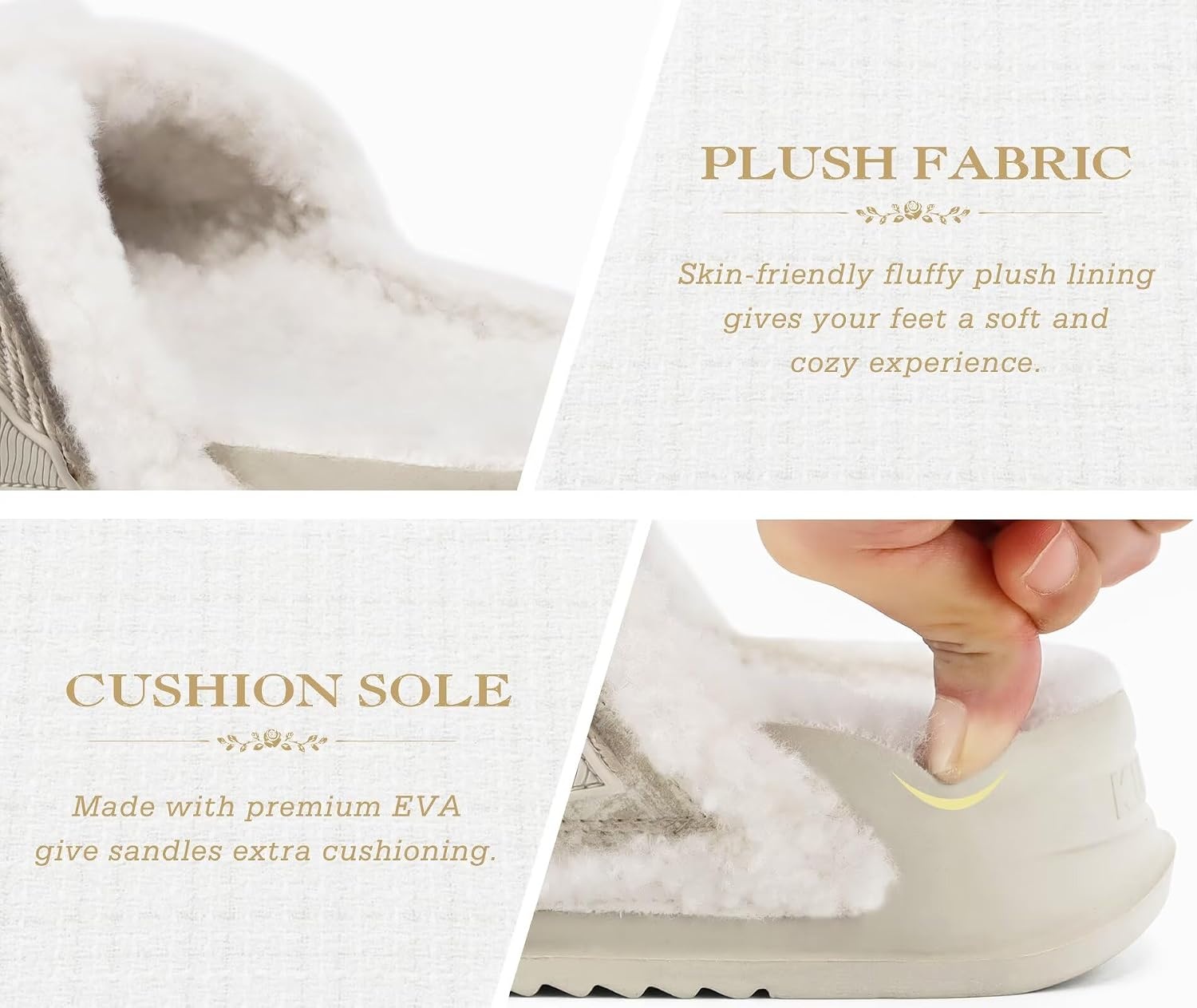 image:imageKuaiLu Womens Fuzzy Cross Band Arch Support Memory Foam Indoor SlippersSnow White