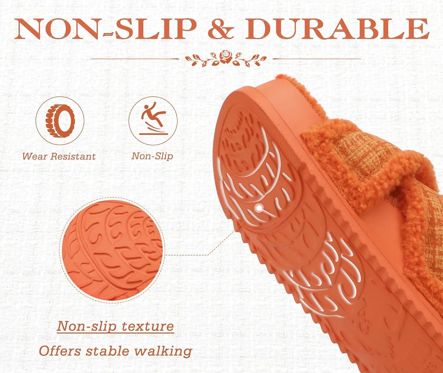 image:imageKuaiLu Womens Fuzzy Cross Band Arch Support Memory Foam Indoor SlippersVibrant Orange