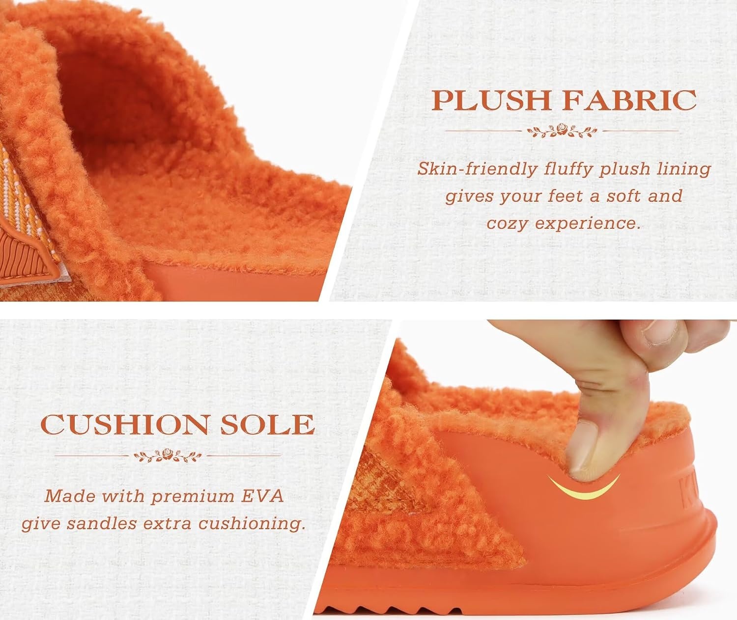 image:imageKuaiLu Womens Fuzzy Cross Band Arch Support Memory Foam Indoor SlippersVibrant Orange
